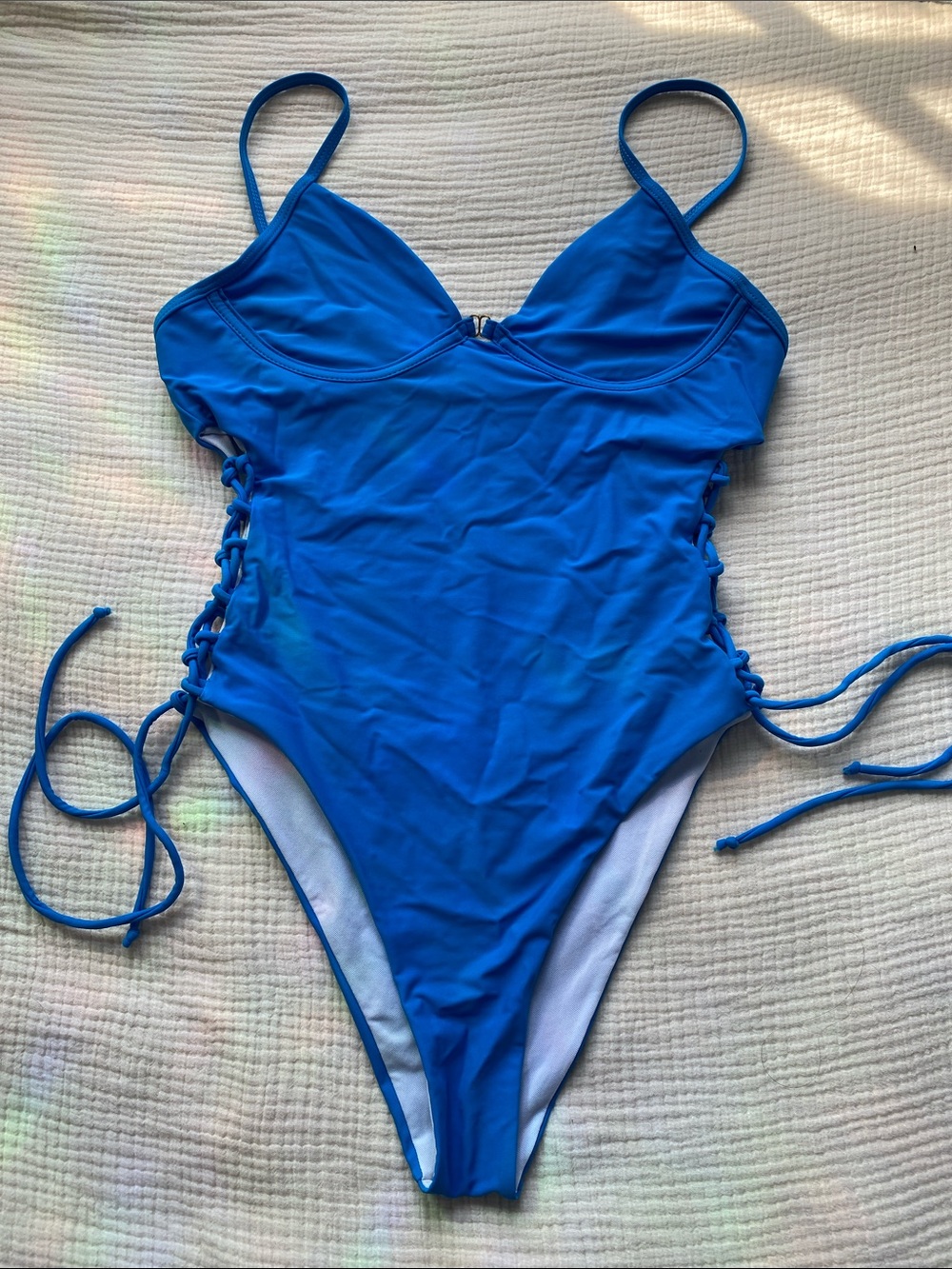 Shasa Blue One-Piece Swimsuit with Side Lace-Up